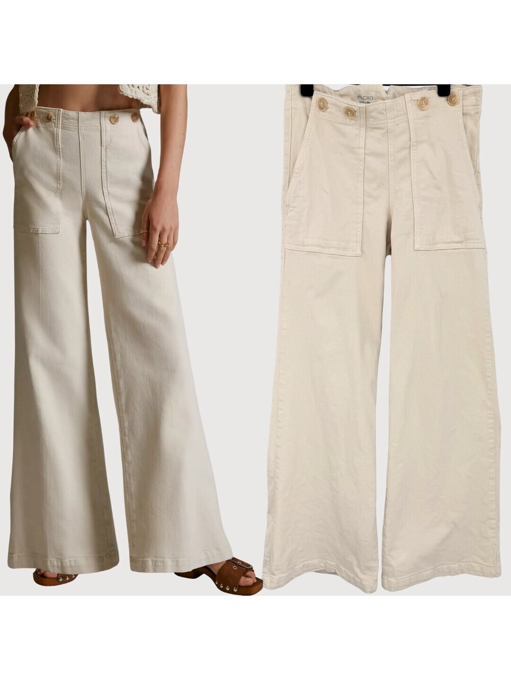 Pilcro Kit High Rise Wide Leg Utility Pants Ecru 28